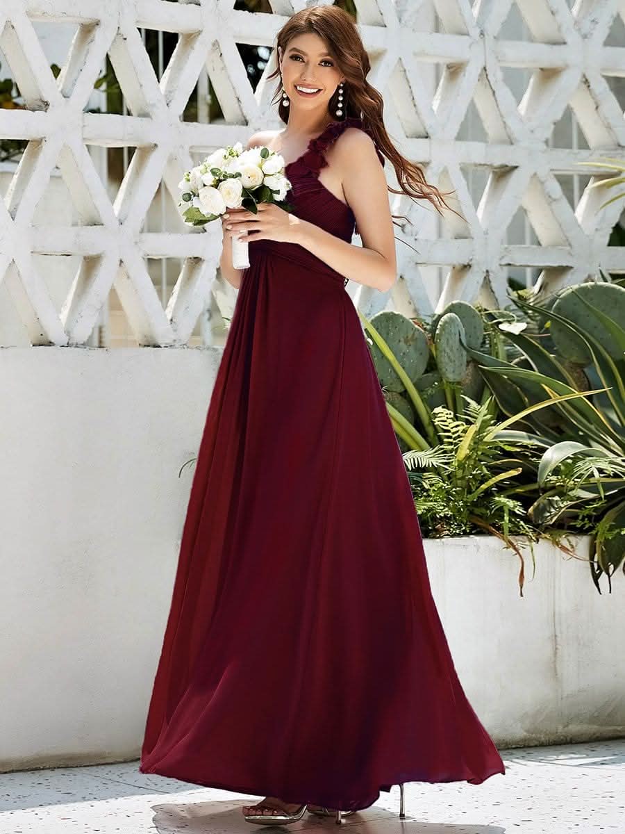 Größe Nach Maß Blumen One Shoulder Chiffon Maxi Abendkleider 09768 #farbe_Burgundy