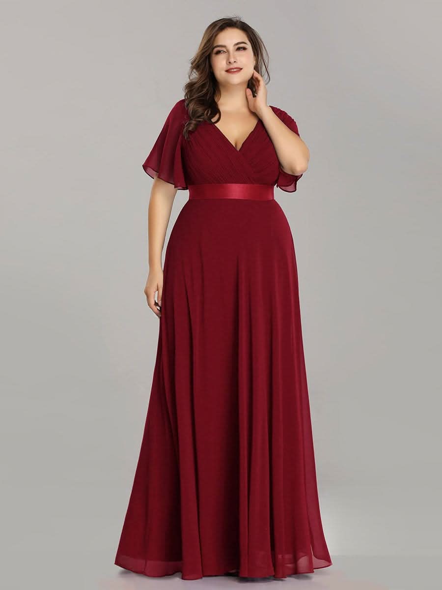V-Ausschnitt KurzÄrmliges Empire-Taille Brautmutterkleider Große Größen #Farbe_Burgundy