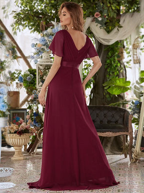 Größe Nach Maß Damen V-Ausschnitt Lange Chiffon Abendkleider mit Schleppe 09890