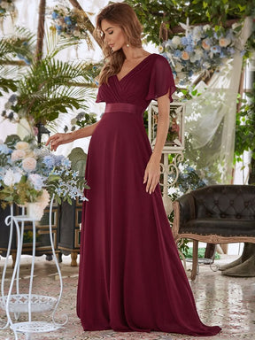 Größe Nach Maß Damen V-Ausschnitt Lange Chiffon Abendkleider mit Schleppe 09890
