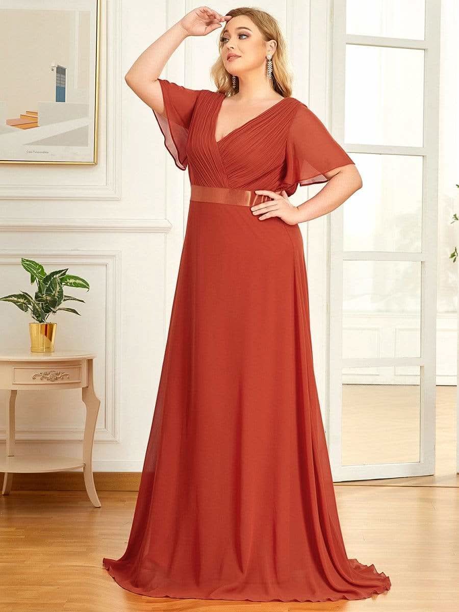 FlatterÄrmel langes Brautjungfernkleid in äbergröße #Farbe_Gebrannte Orange
