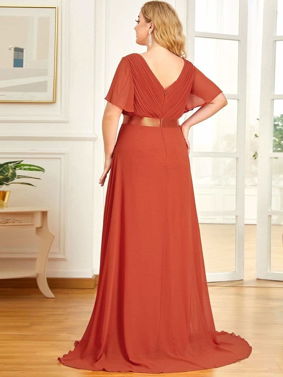 FlatterÄrmel langes Brautjungfernkleid in äbergröße #Farbe_Gebrannte Orange