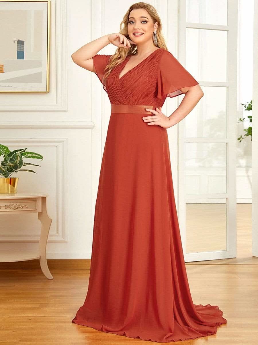 FlatterÄrmel langes Brautjungfernkleid in äbergröße #Farbe_Gebrannte Orange