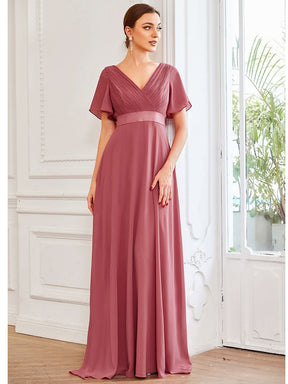 Größe Nach Maß Damen V-Ausschnitt Lange Chiffon Abendkleider mit Schleppe 09890