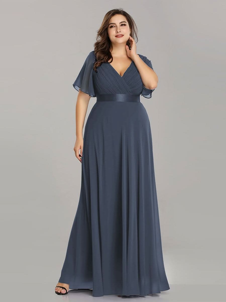 V-Ausschnitt KurzÄrmliges Empire-Taille Brautmutterkleider Große Größen #Farbe_Dusty Navy