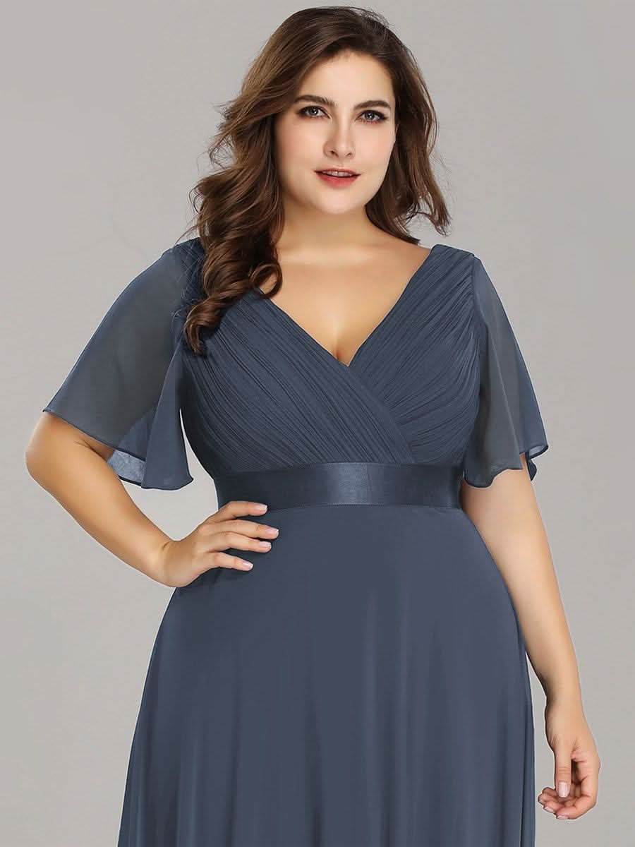 V-Ausschnitt KurzÄrmliges Empire-Taille Brautmutterkleider Große Größen #Farbe_Dusty Navy