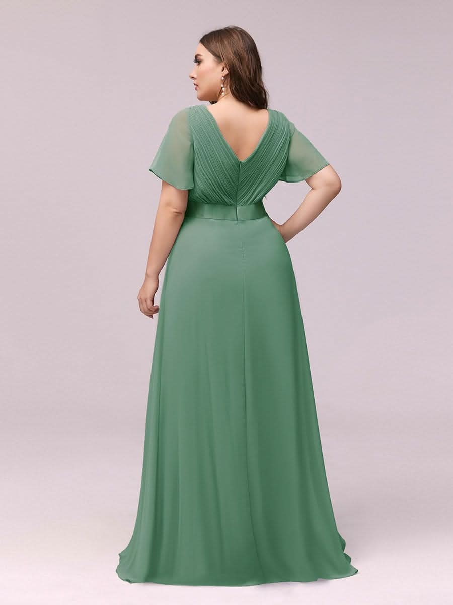 KurzÄrmliges Empire-Taille Brautmutterkleider in A-Linie mit V-Ausschnitt #Farbe_Gruen Bohne