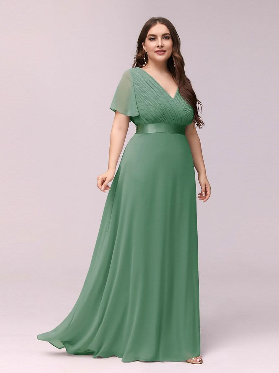 V-Ausschnitt KurzÄrmliges Empire-Taille Brautmutterkleider Große Größen #Farbe_Gruen Bohne