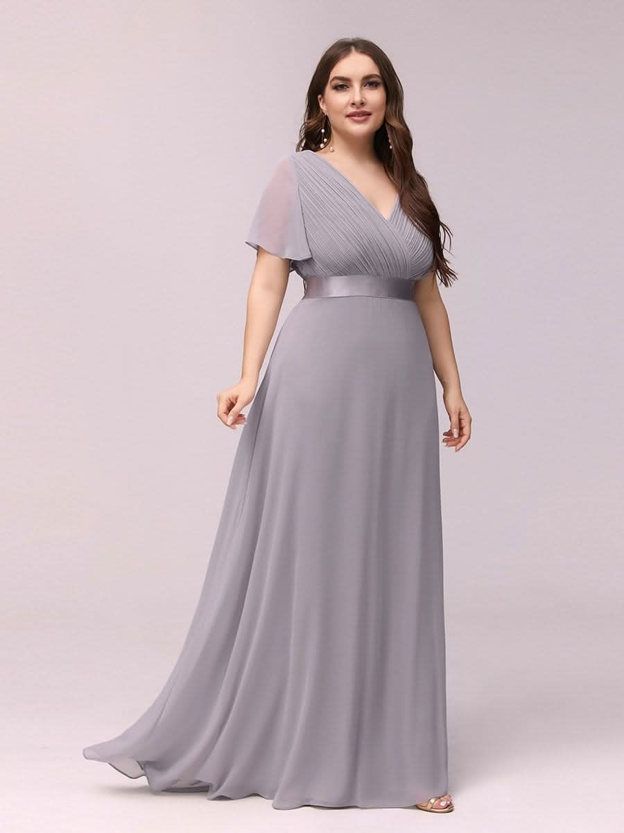 V-Ausschnitt KurzÄrmliges Empire-Taille Brautmutterkleider Große Größen #Farbe_Grau