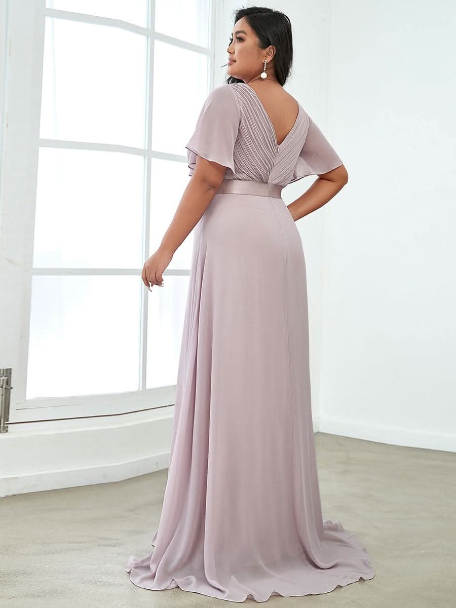 FlatterÄrmel langes Brautjungfernkleid in äbergröße #Farbe_Lilac