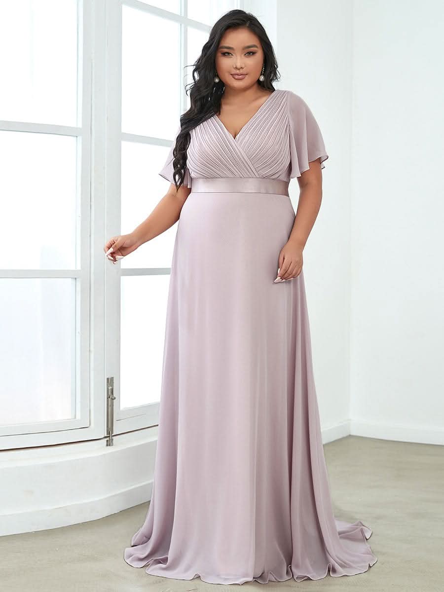 FlatterÄrmel langes Brautjungfernkleid in äbergröße #Farbe_Lilac