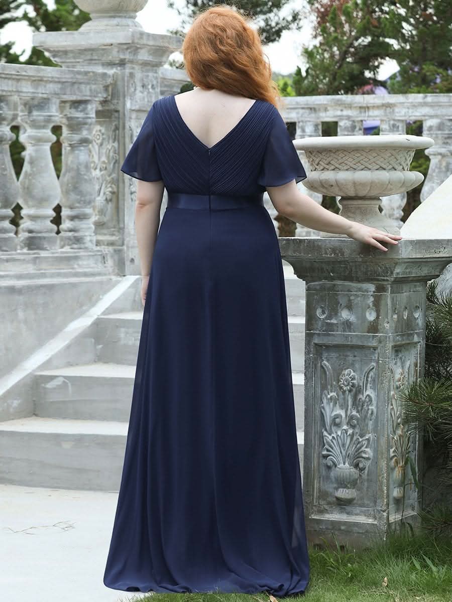 V-Ausschnitt KurzÄrmliges Empire-Taille Brautmutterkleider Große Größen #Farbe_Navy Blau