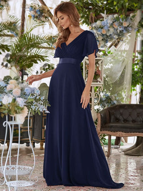 Größe Nach Maß Damen V-Ausschnitt Lange Chiffon Abendkleider mit Schleppe 09890