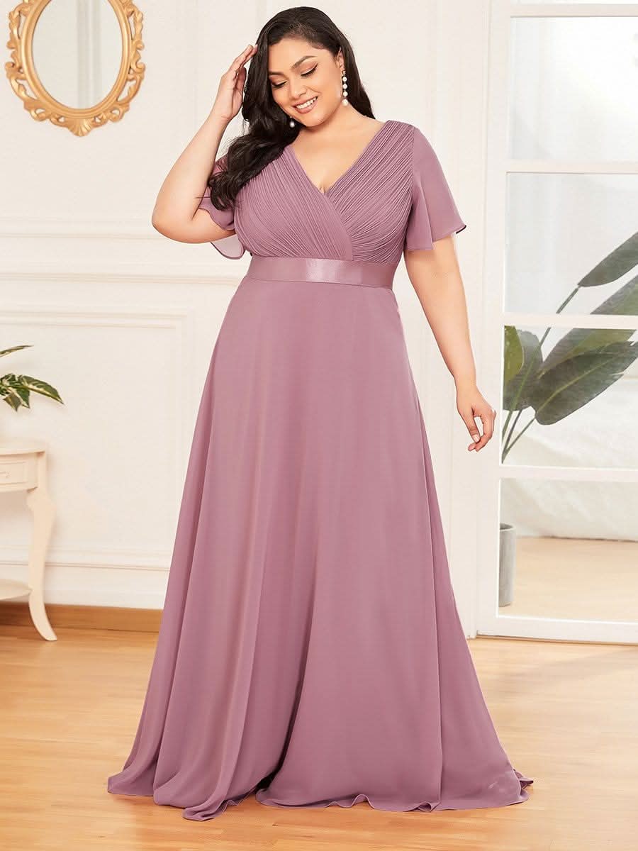 V-Ausschnitt KurzÄrmliges Empire-Taille Brautmutterkleider Große Größen #Farbe_Orchid