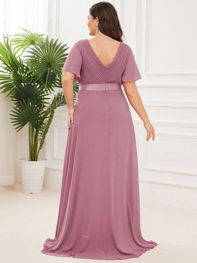 Plus Size Damen Chiffon V-Ausschnitt Lange Abendkleid mit Schleppe #Farbe_Orchid
