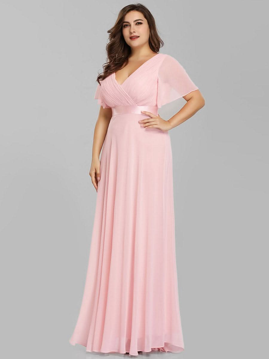 FlatterÄrmel langes Brautjungfernkleid in äbergröße #Farbe_Rosa