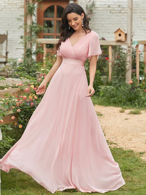 Größe Nach Maß Damen V-Ausschnitt Lange Chiffon Abendkleider mit Schleppe 09890