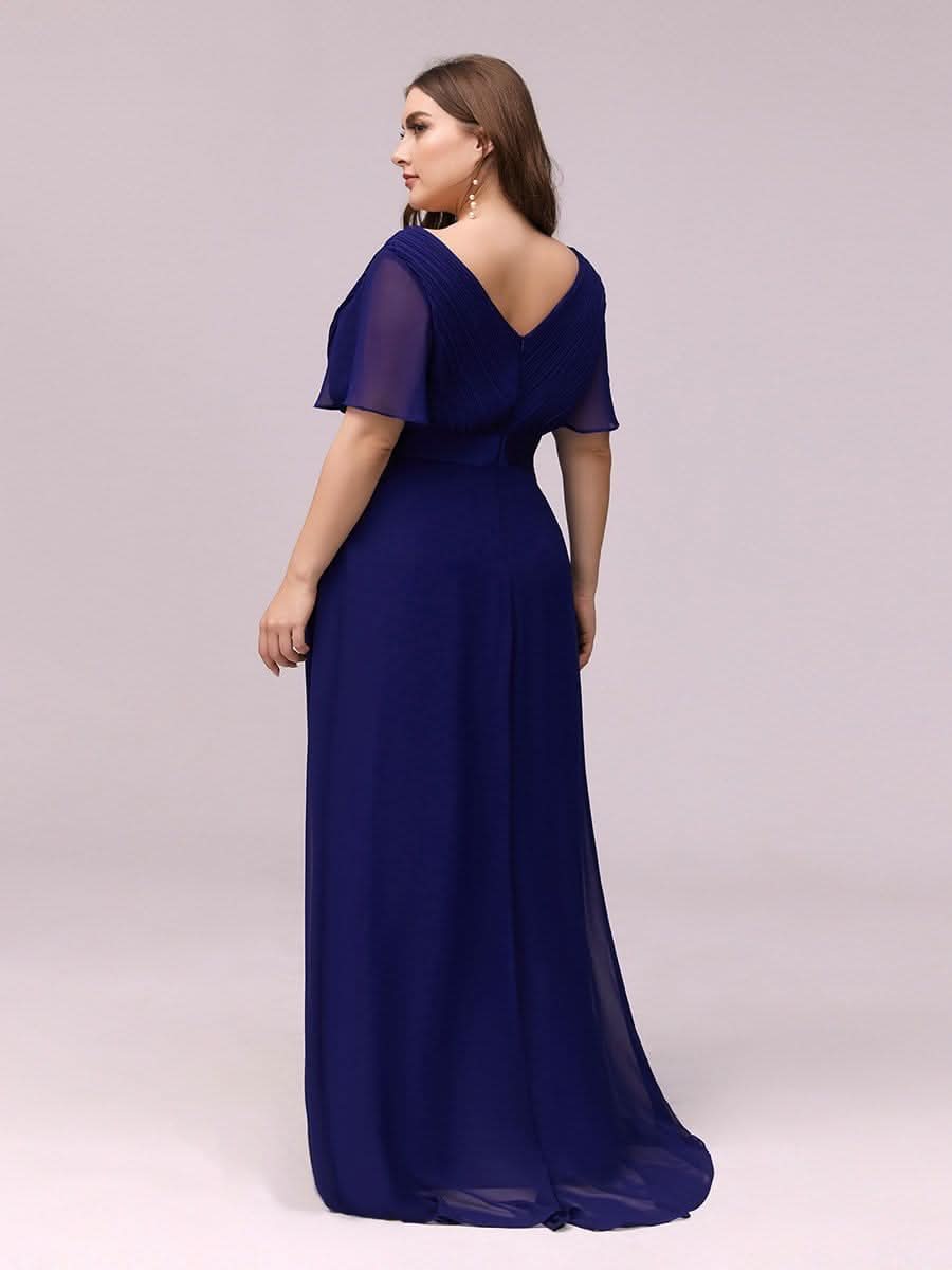 KurzÄrmliges Empire-Taille Brautmutterkleider in A-Linie mit V-Ausschnitt #Farbe_Koenigsblau