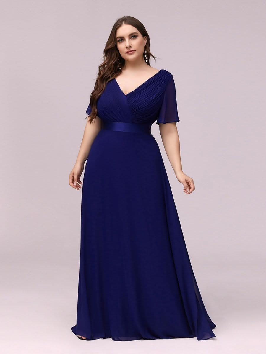 V-Ausschnitt KurzÄrmliges Empire-Taille Brautmutterkleider Große Größen #Farbe_Koenigsblau