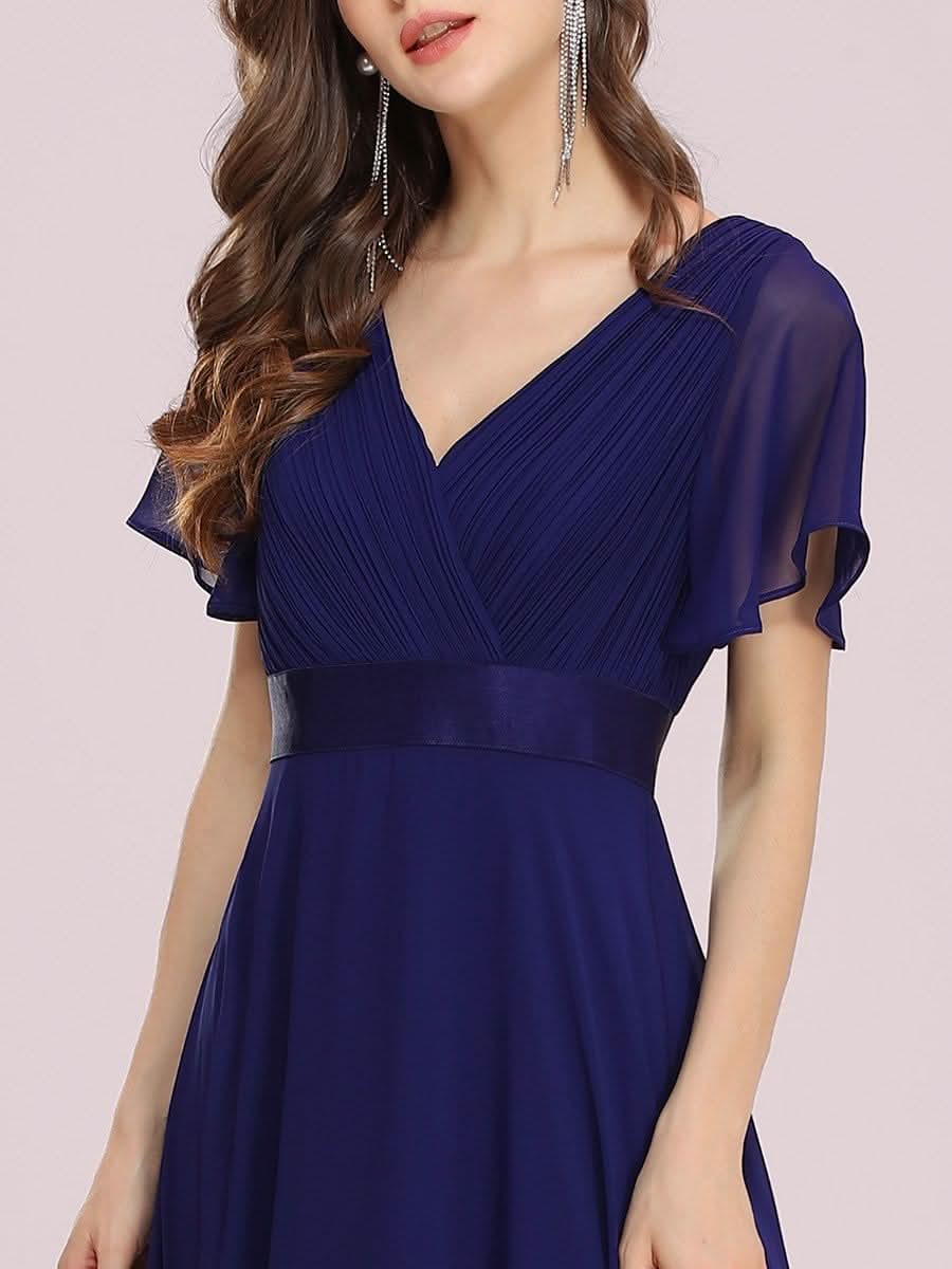 KurzÄrmliges Empire-Taille Brautmutterkleider in A-Linie mit V-Ausschnitt #Farbe_Koenigsblau