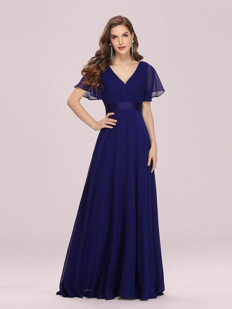 KurzÄrmliges Empire-Taille Brautmutterkleider in A-Linie mit V-Ausschnitt #Farbe_Koenigsblau