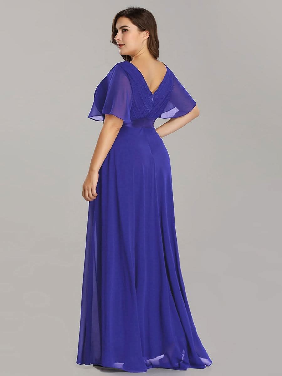 V-Ausschnitt KurzÄrmliges Empire-Taille Brautmutterkleider Große Größen #Farbe_Saphirblau