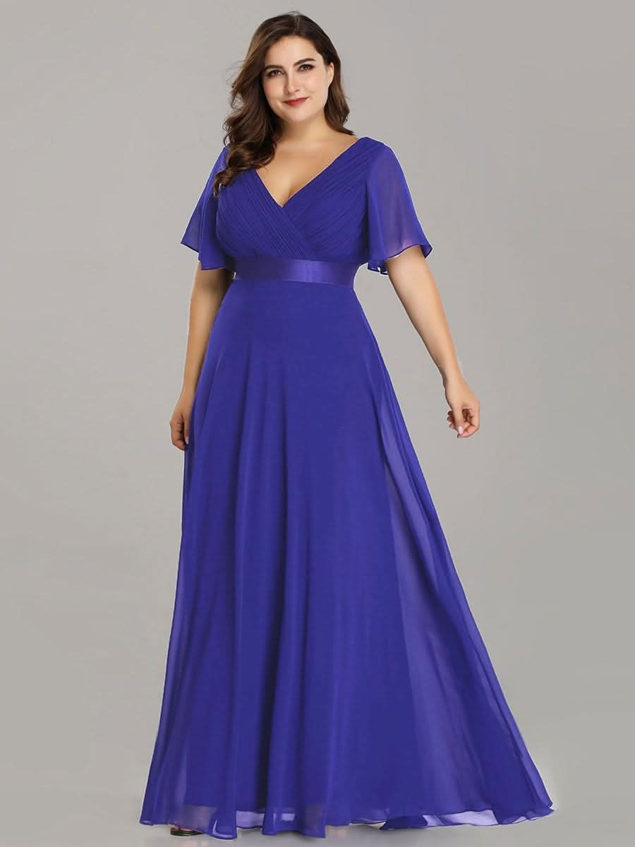 KurzÄrmliges Empire-Taille Brautmutterkleider in A-Linie mit V-Ausschnitt #Farbe_Saphirblau