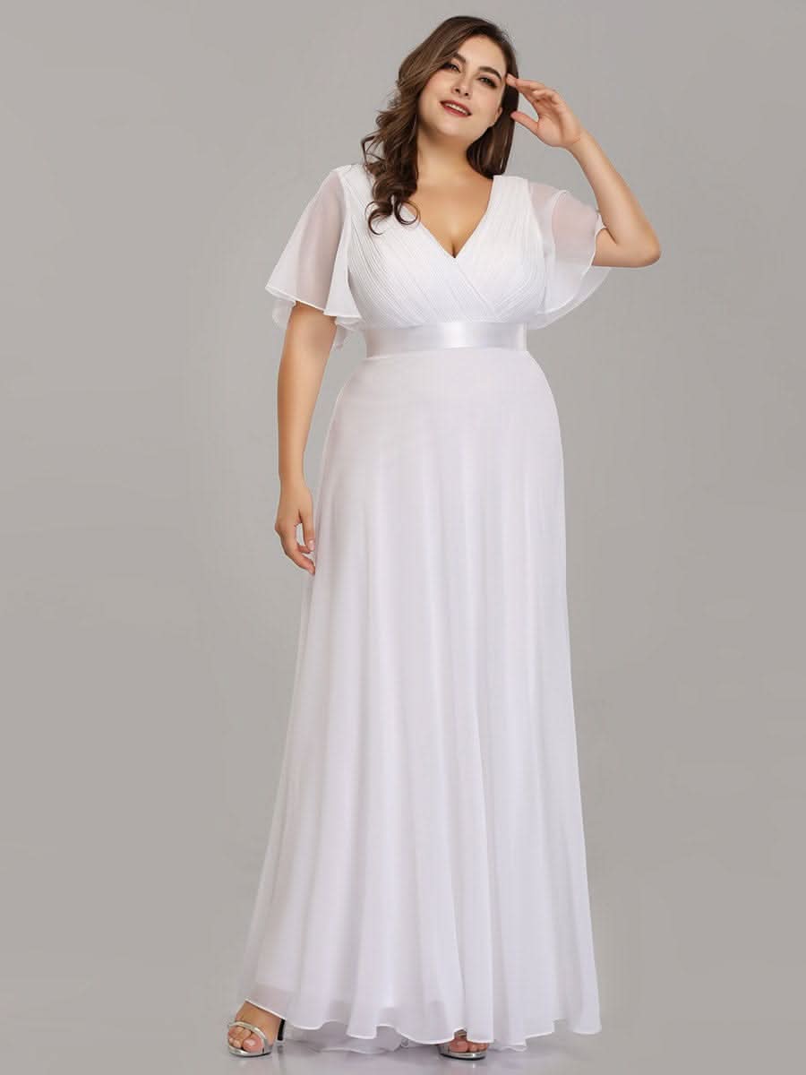 FlatterÄrmel langes Brautjungfernkleid in äbergröße #Farbe_Weiss