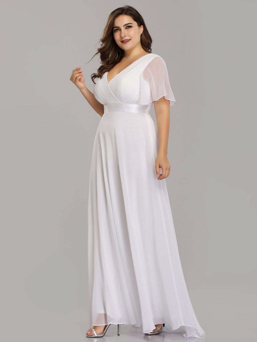 Langes Brautjungfernkleid mit Empire-Taille und kurzen, flatternden Ärmeln #Farbe_Weiss