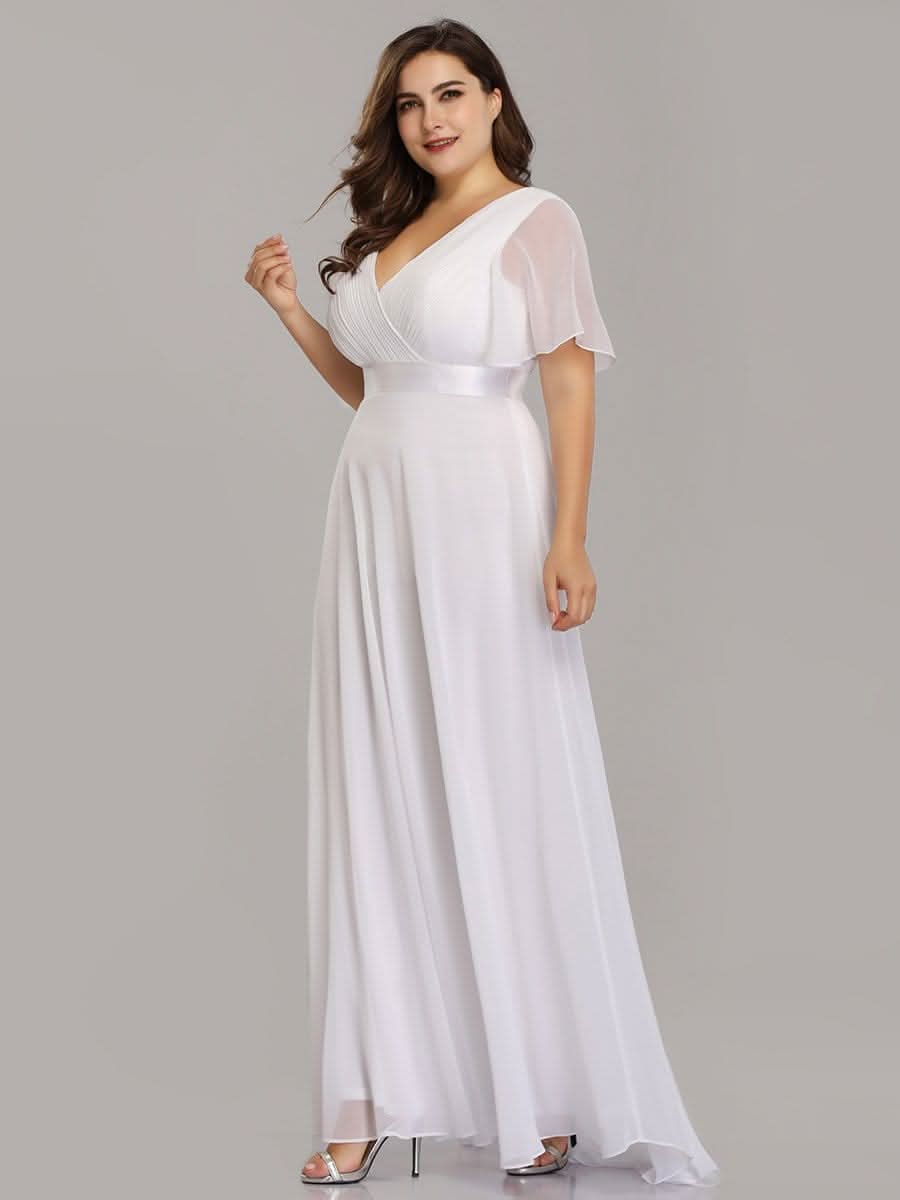 V-Ausschnitt KurzÄrmliges Empire-Taille Brautmutterkleider Große Größen #Farbe_Weiss