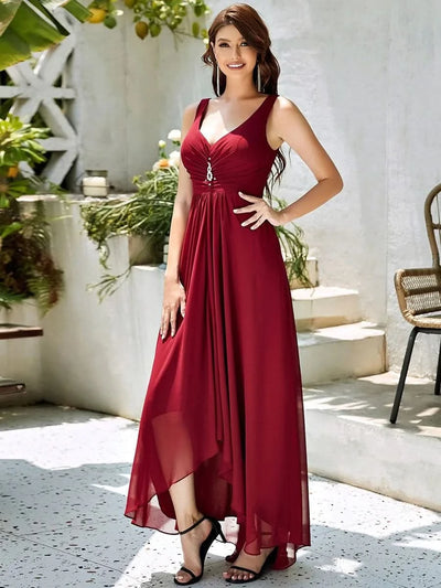 Größe Nach Maß V-Ausschnitt Chiffon Schulterfrei Abendkleider 09983