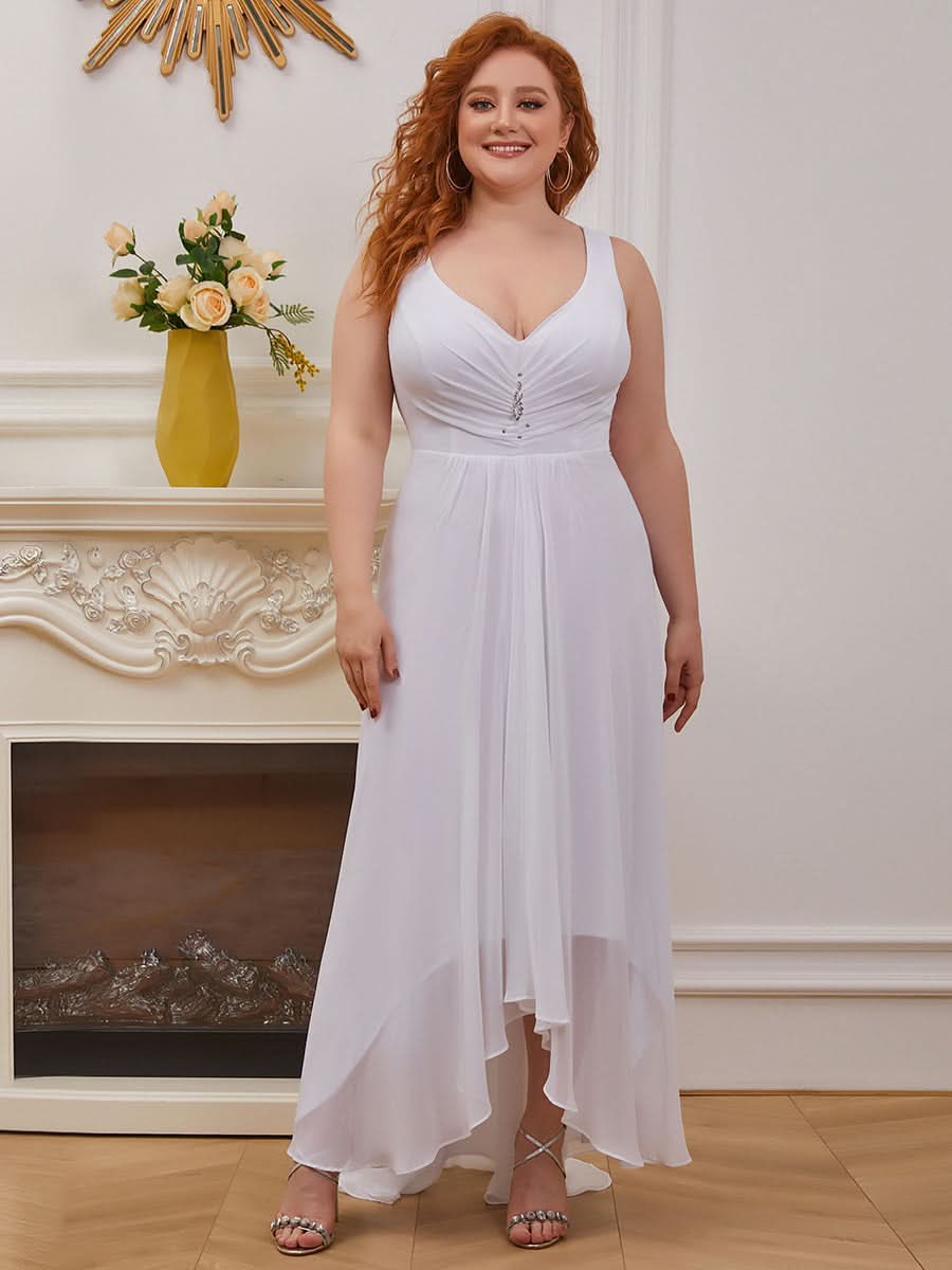 Größe Nach Maß V-Ausschnitt Chiffon Schulterfrei Abendkleider #farbe_Weiss