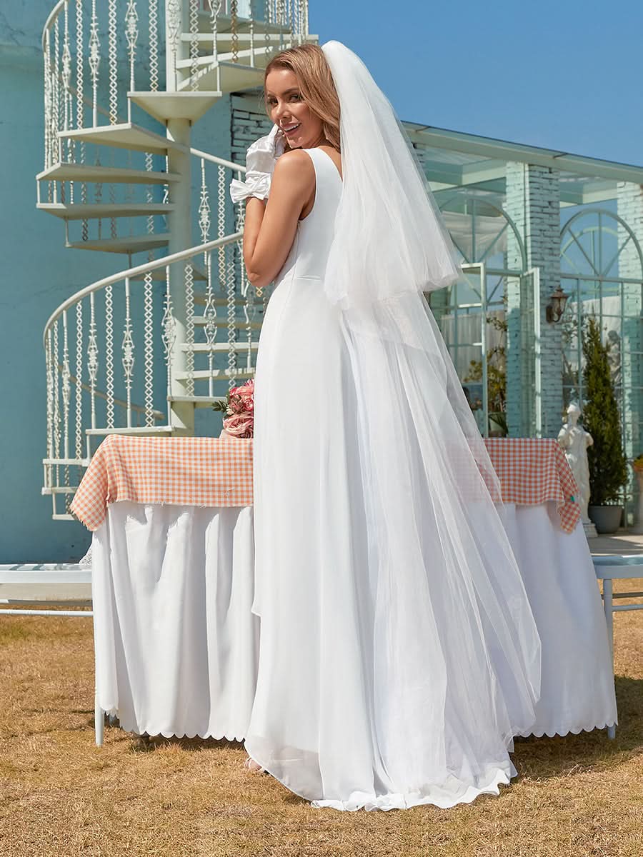 Größe Nach Maß V-Ausschnitt Chiffon Schulterfrei Abendkleider #farbe_Weiss