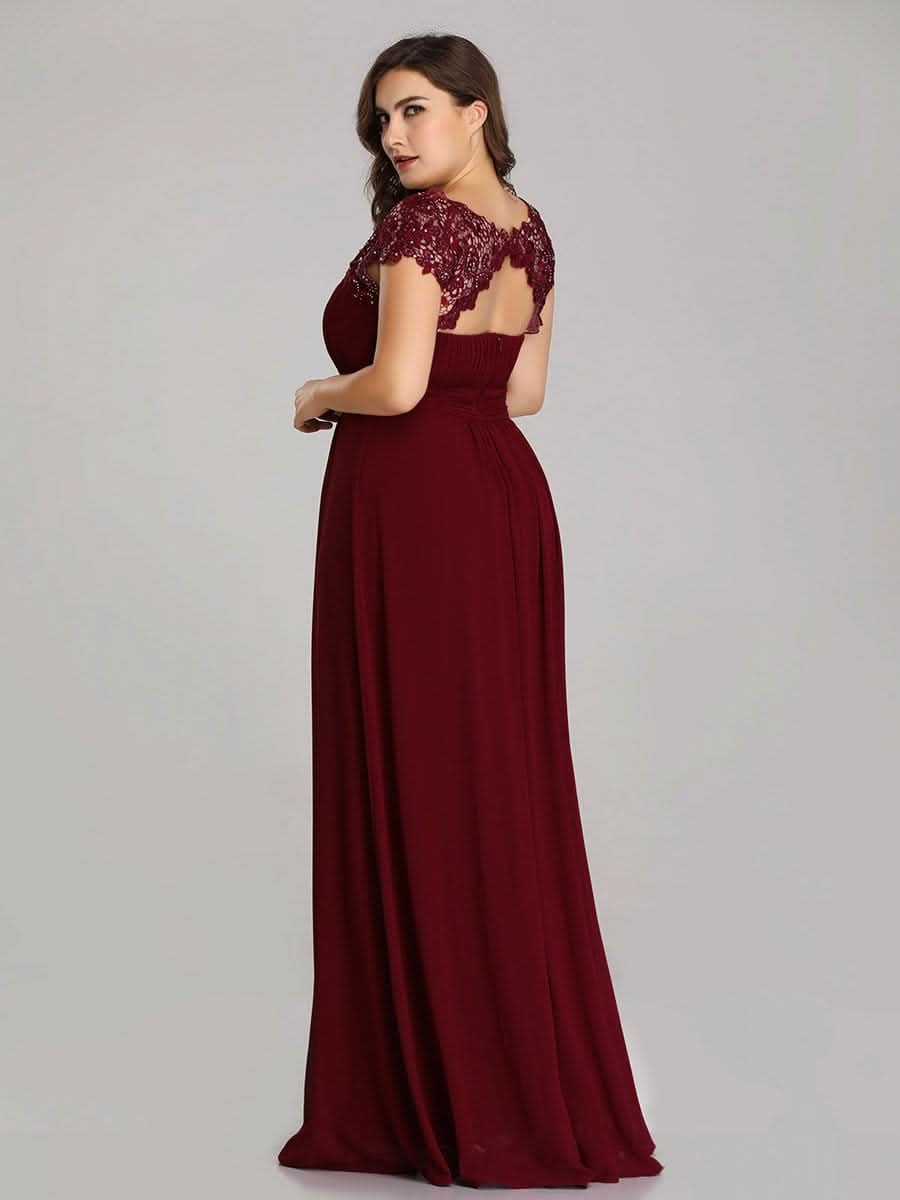 Kurzarm Lange Maxikleid Hochzeitsgast mit Offenem Rücken #Farbe_Burgundy