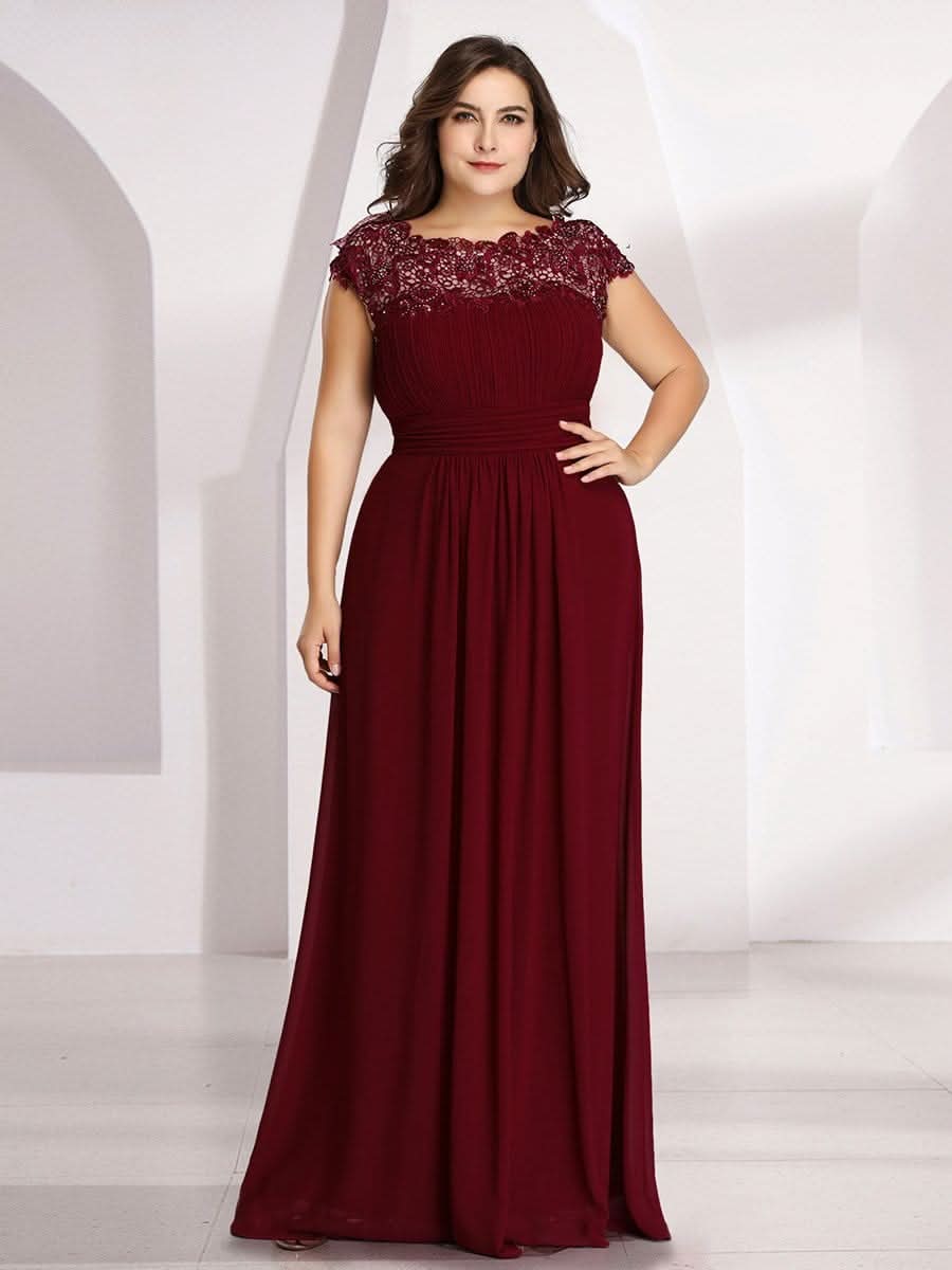 Kurzarm Lange Maxikleid Hochzeitsgast mit Offenem Rücken #Farbe_Burgundy