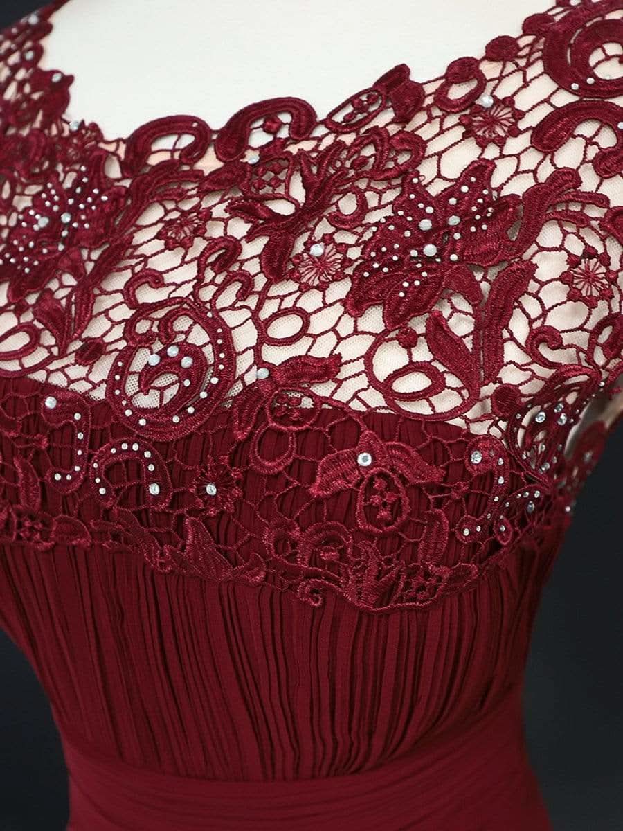 Color=Burgundy | Plus Size Damen Lace Kurzarme Chiffon Lange Abendkleider 09993-Burgundy 5
