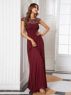 Größe Nach Maß Damen Kurzarm Spitze&Chiffon Lange Abendkleider mit offenem Rücken 09996