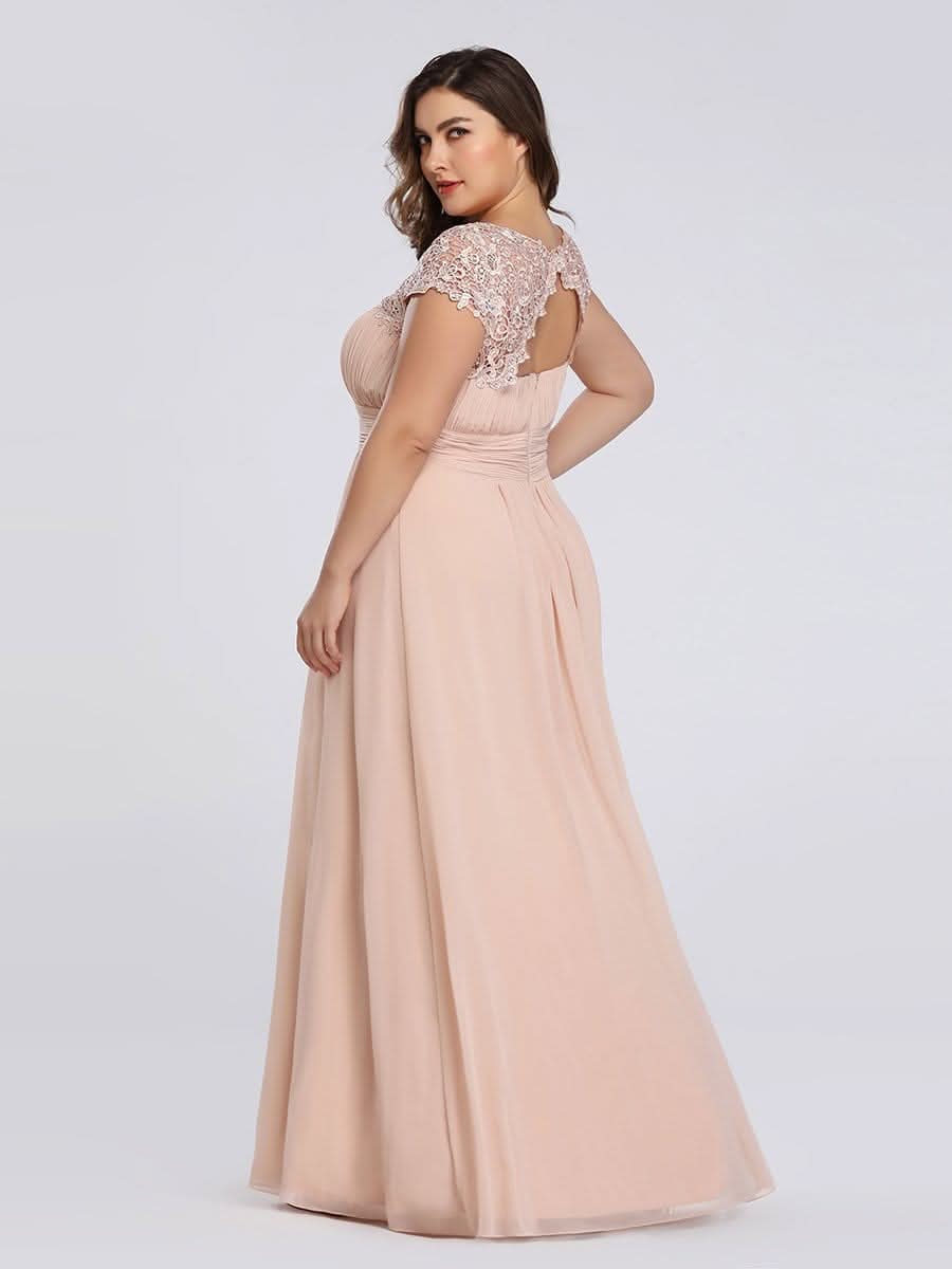 Kurzarm Lange Maxikleid Hochzeitsgast mit Offenem Rücken #Farbe_Blush
