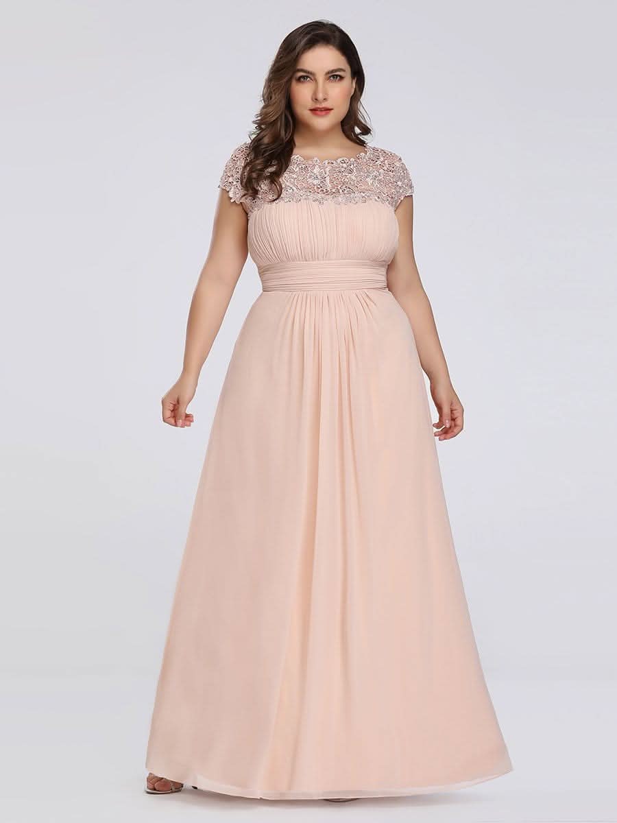 Kurzarm Lange Maxikleid Hochzeitsgast mit Offenem Rücken #Farbe_Blush