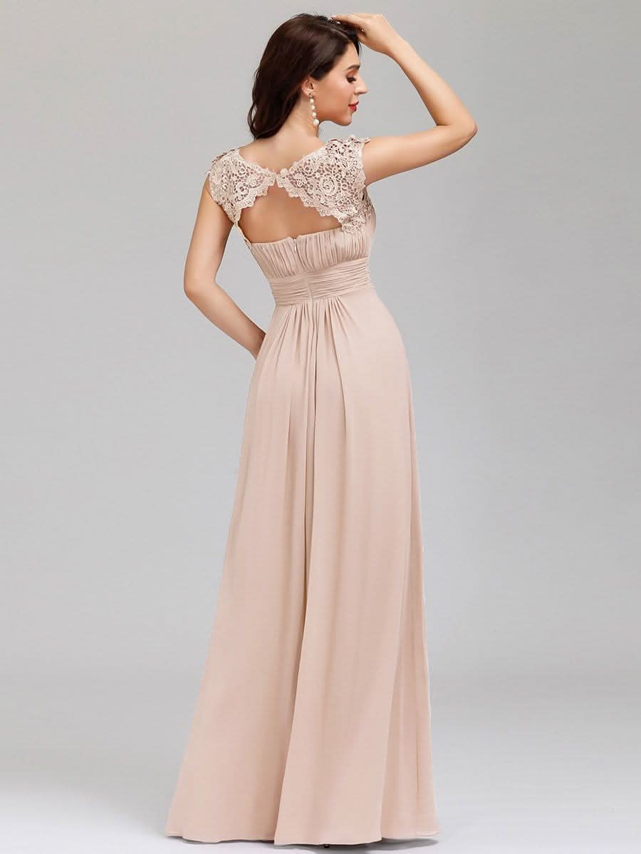 Kurzarm Lange Maxikleid Hochzeitsgast mit Offenem Rücken #Farbe_Blush