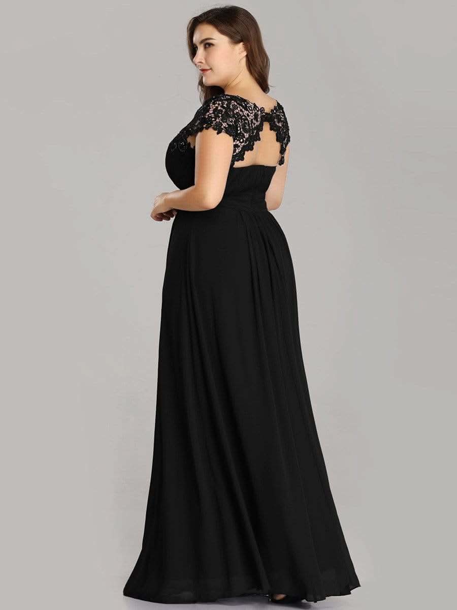 Color=Schwarz | Plus Size Damen Lace Kurzarme Chiffon Lange Abendkleider 09993-Schwarz 2