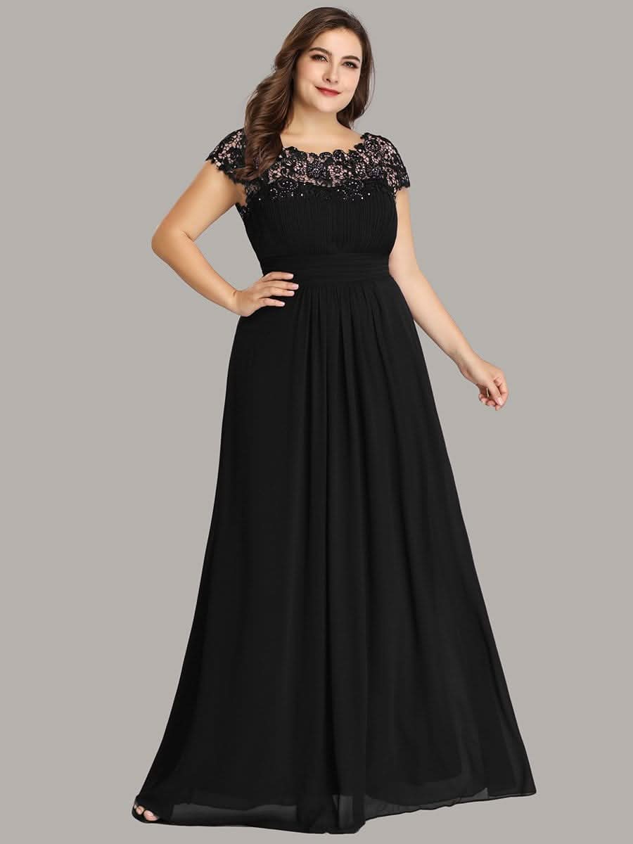 Damen Spitze&Chiffon Lange Abendkleider mit offenem Rücken #Farbe_Schwarz
