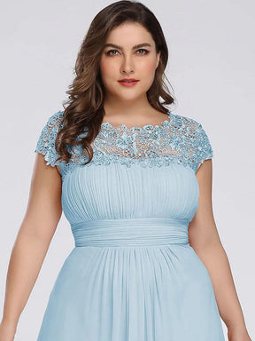 Größe Nach Maß Damen Kurzarm Spitze&Chiffon Lange Abendkleider mit offenem Rücken 09996
