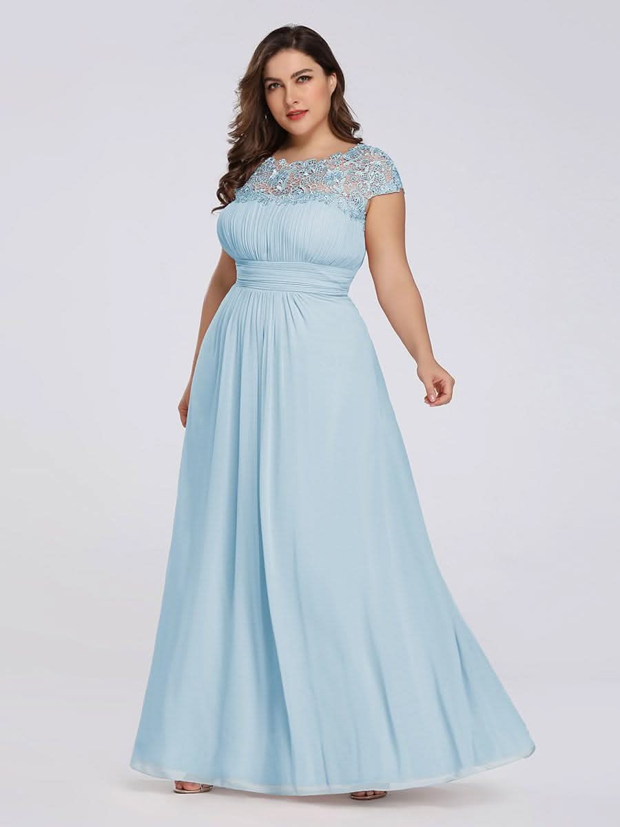 Damen Spitze&Chiffon Lange Abendkleider mit offenem Rücken #Farbe_Blau