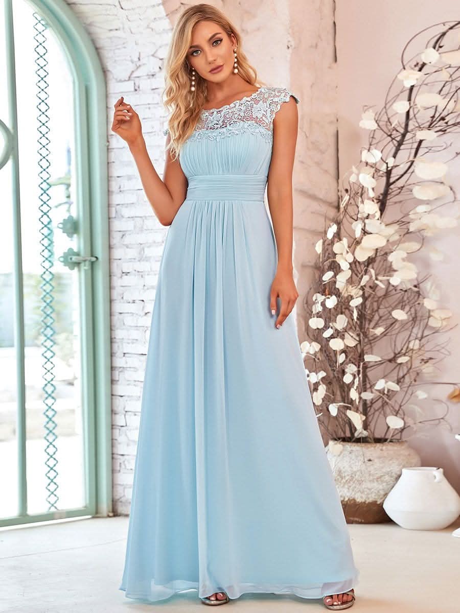 Kurzarm Lange Maxikleid Hochzeitsgast mit Offenem Rücken #Farbe_Blau