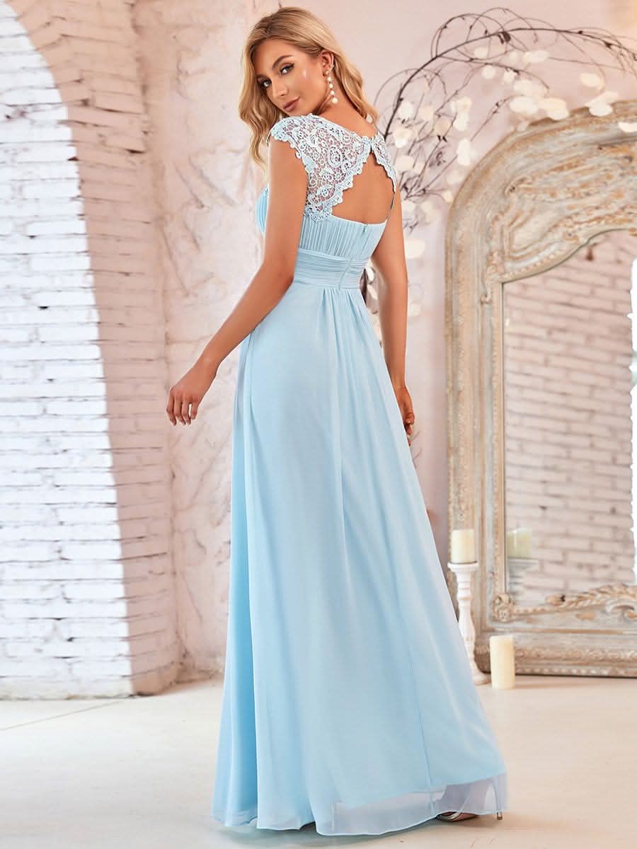Kurzarm Lange Maxikleid Hochzeitsgast mit Offenem Rücken #Farbe_Blau