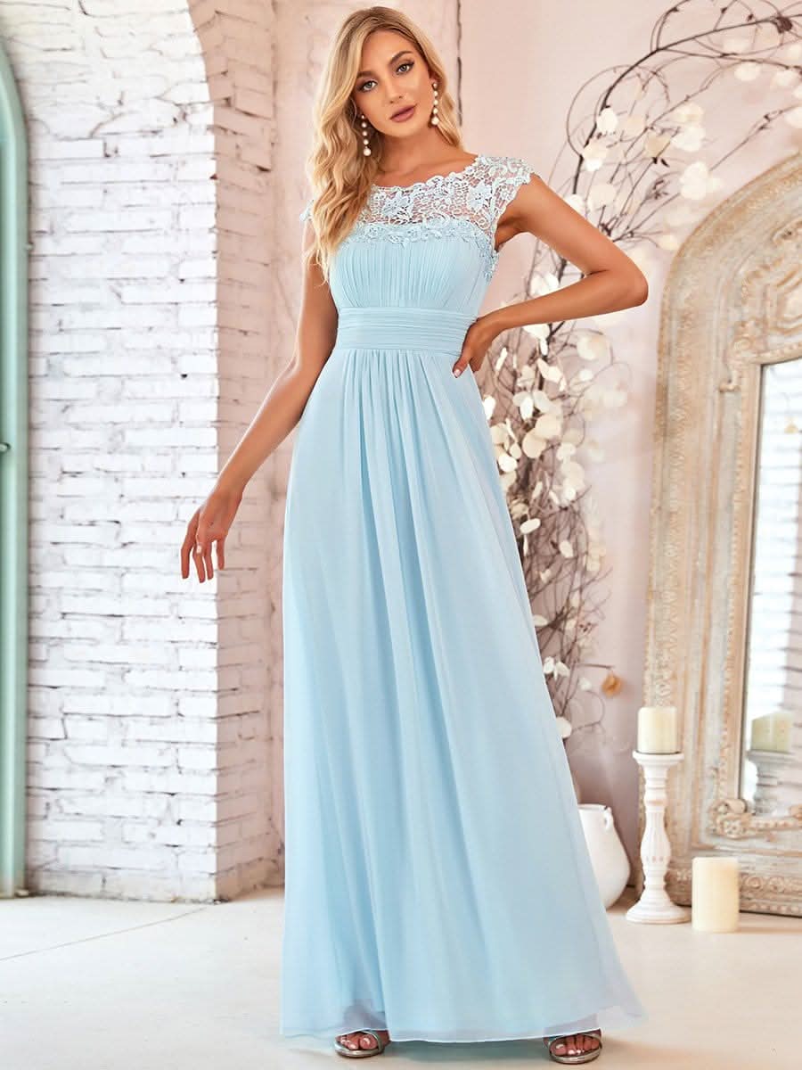 Kurzarm Lange Maxikleid Hochzeitsgast mit Offenem Rücken #Farbe_Blau