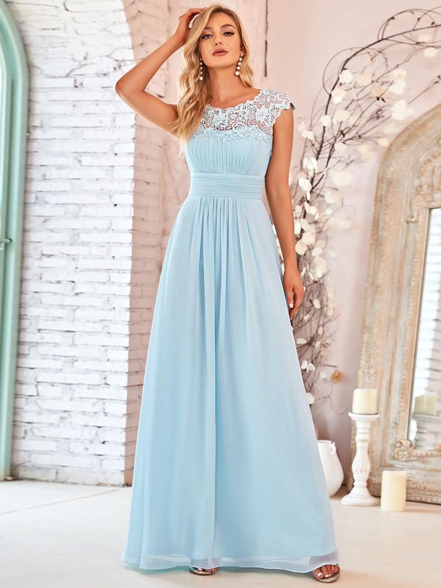Kurzarm Lange Maxikleid Hochzeitsgast mit Offenem Rücken #Farbe_Blau