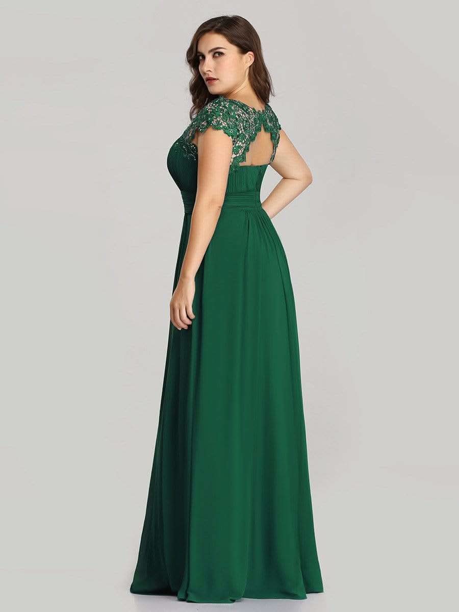 Color=Dunkel Gruen | Plus Size Damen Lace Kurzarme Chiffon Lange Abendkleider 09993-Dunkel Gruen 2