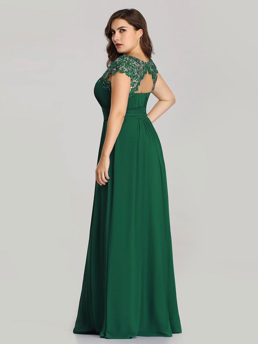 Kurzarm Lange Maxikleid Hochzeitsgast mit Offenem Rücken #Farbe_Dunkel Gruen